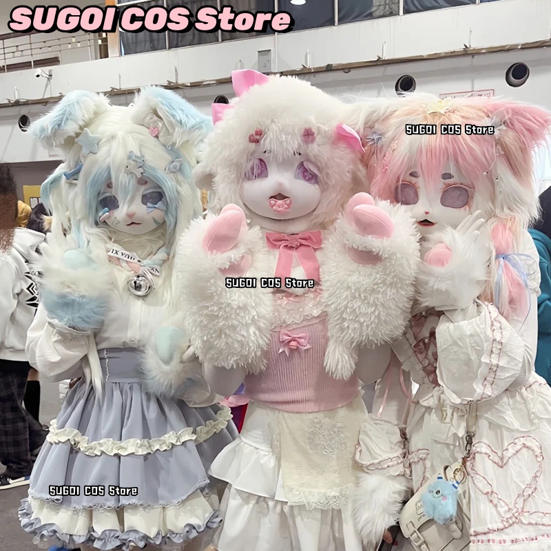 Anime Cosplay With Mask - aBcSCS*Fursuit Head Kigurumi Máscara Peluda Fofa